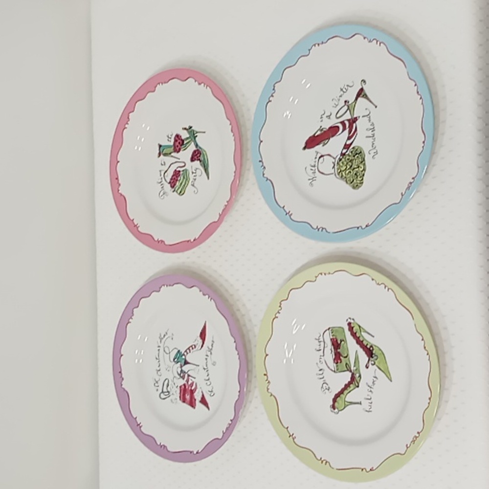 Rosanna French High Heel Christmas Dessert Plates Set of 4